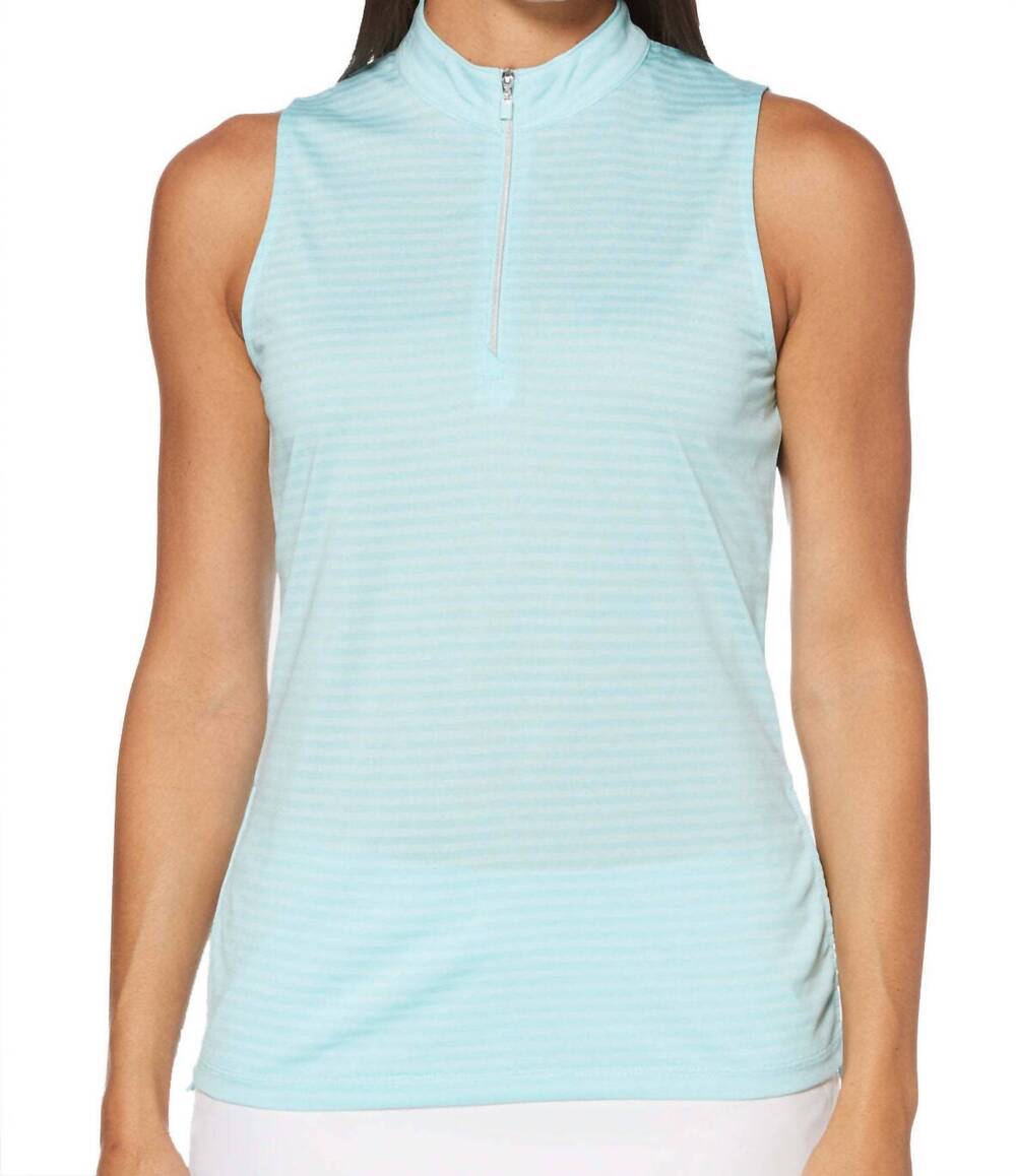 NEW PGA TOUR women's striped quarter zip polo in tanager turquise